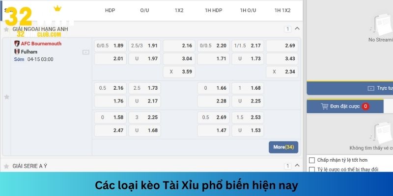 Có 2 loại kèo Tài Xỉu để người chơi tham khảo lựa chọn trải nghiệm