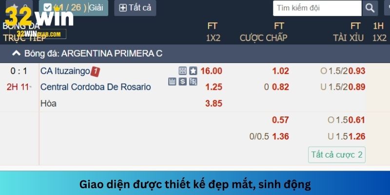 Giao diện của sảnh cá cược thể thao đẹp mắt, đồ họa chi tiết
