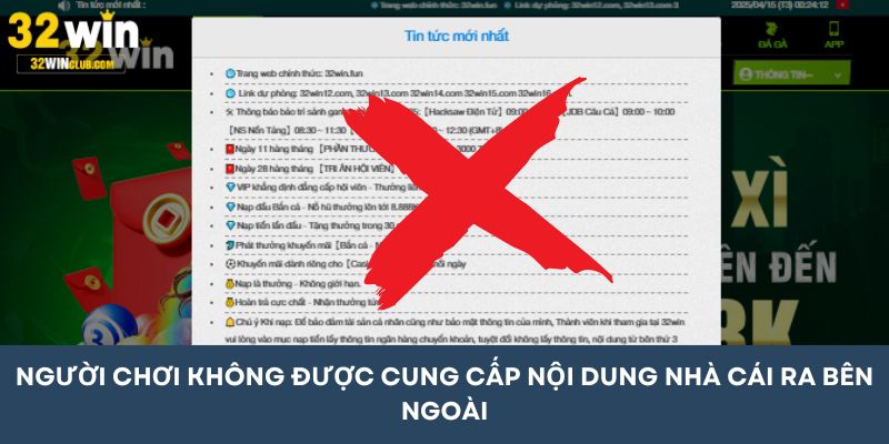 Người chơi không được cung cấp nội dung nhà cái ra bên ngoài