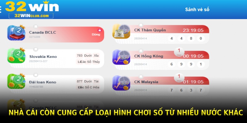 Nhà cái còn cung cấp loại hình chơi số từ nhiều nước khác