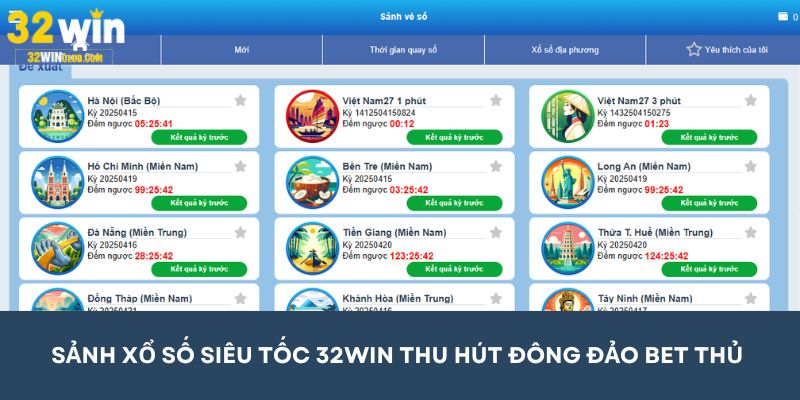 Sảnh cược Xổ số siêu tốc 32WIN luôn thu hút đông đảo bet thủ