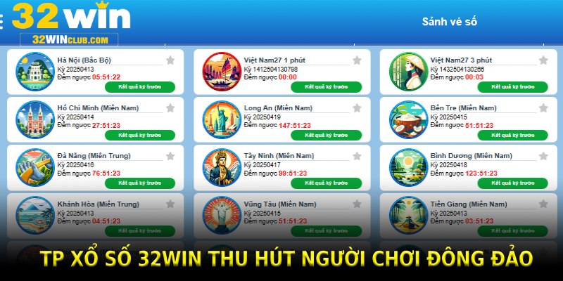 TP xổ số 32win thu hút người chơi đông đảo