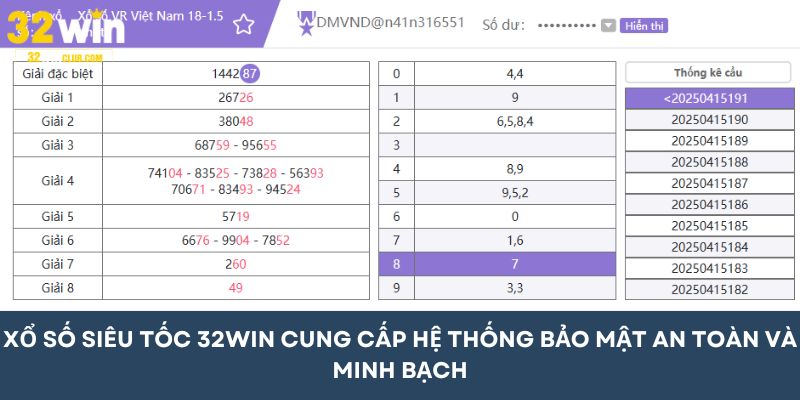 Xổ số siêu tốc 32WIN cung cấp hệ thống bảo mật an toàn và minh bạch